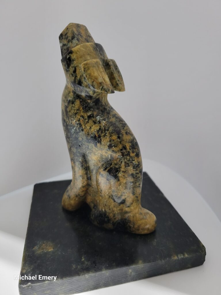 Brazilian Soapstone Howling Wolf on an Indian Soapstone Base